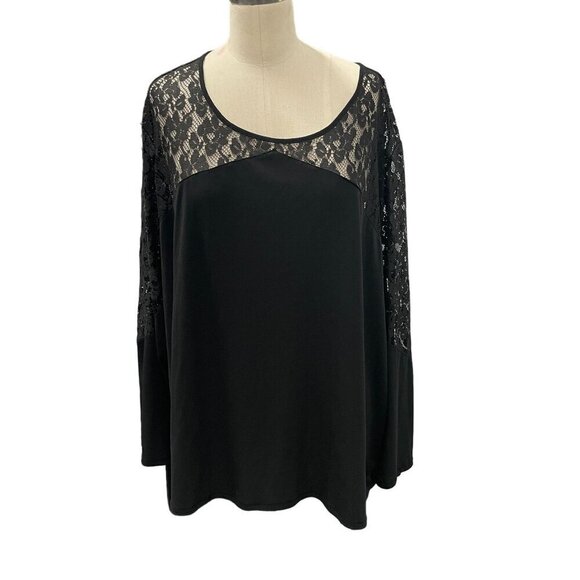 CATO Black Lace Arms Blouse Long Sleeve Womens Plus 26/28 Polyester/Spandex - Picture 1 of 6